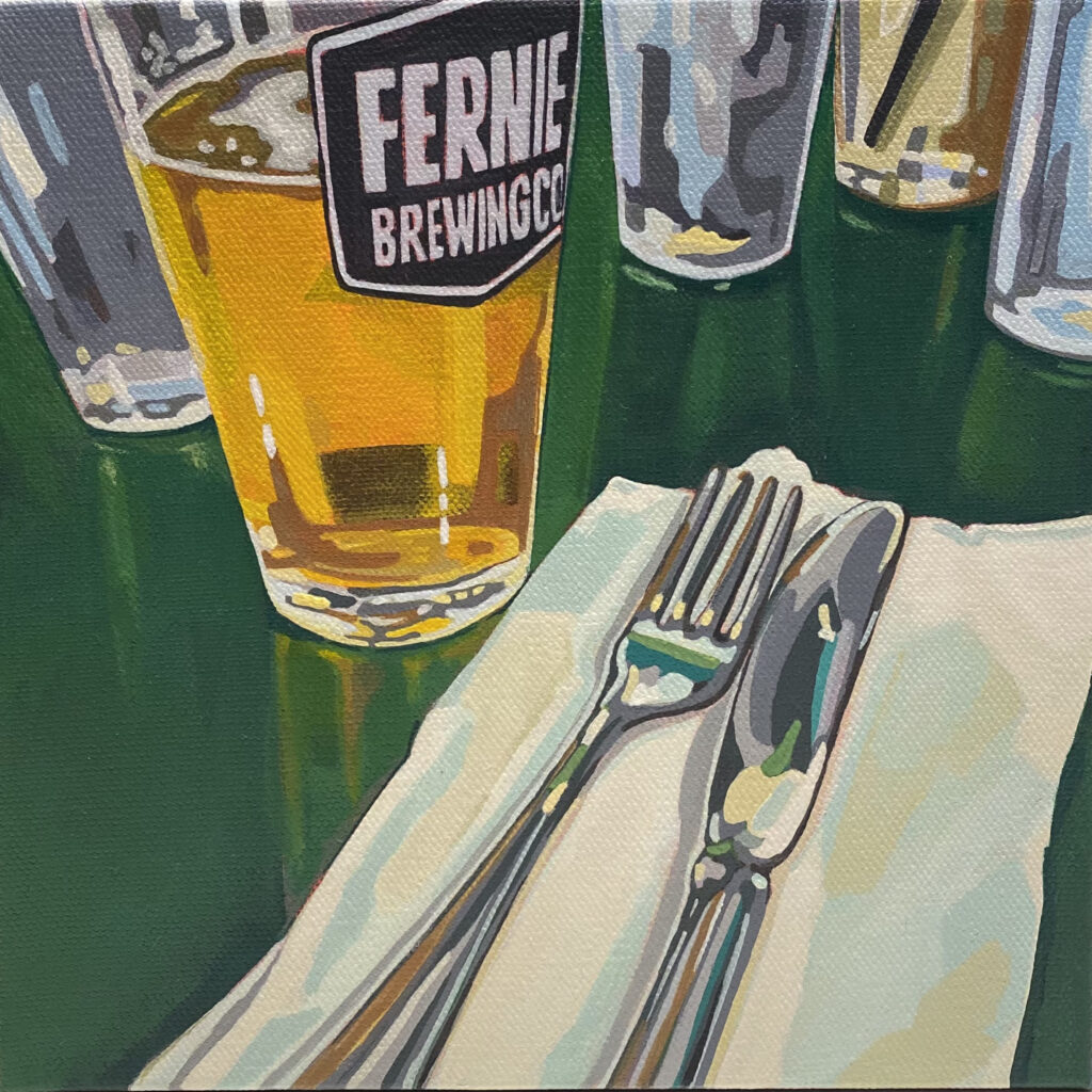 "Lunch at station pub" Acrylic on gallery wrapped canvas 8 x 8" (20 x 20cm) SOLD