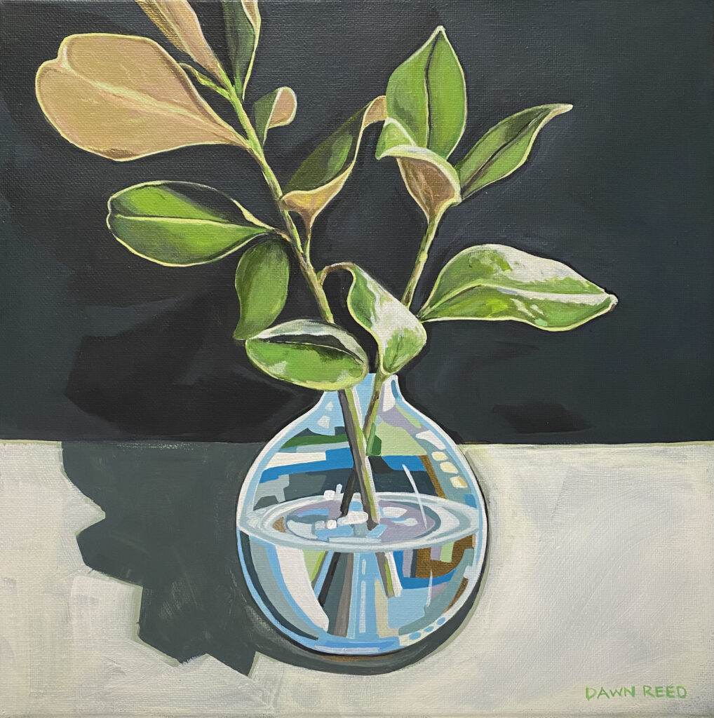 "Vase with Greenery" Acrylic on traditional 3/4" wrapped canvas 12 x 12" (30 x 30cm) SOLD