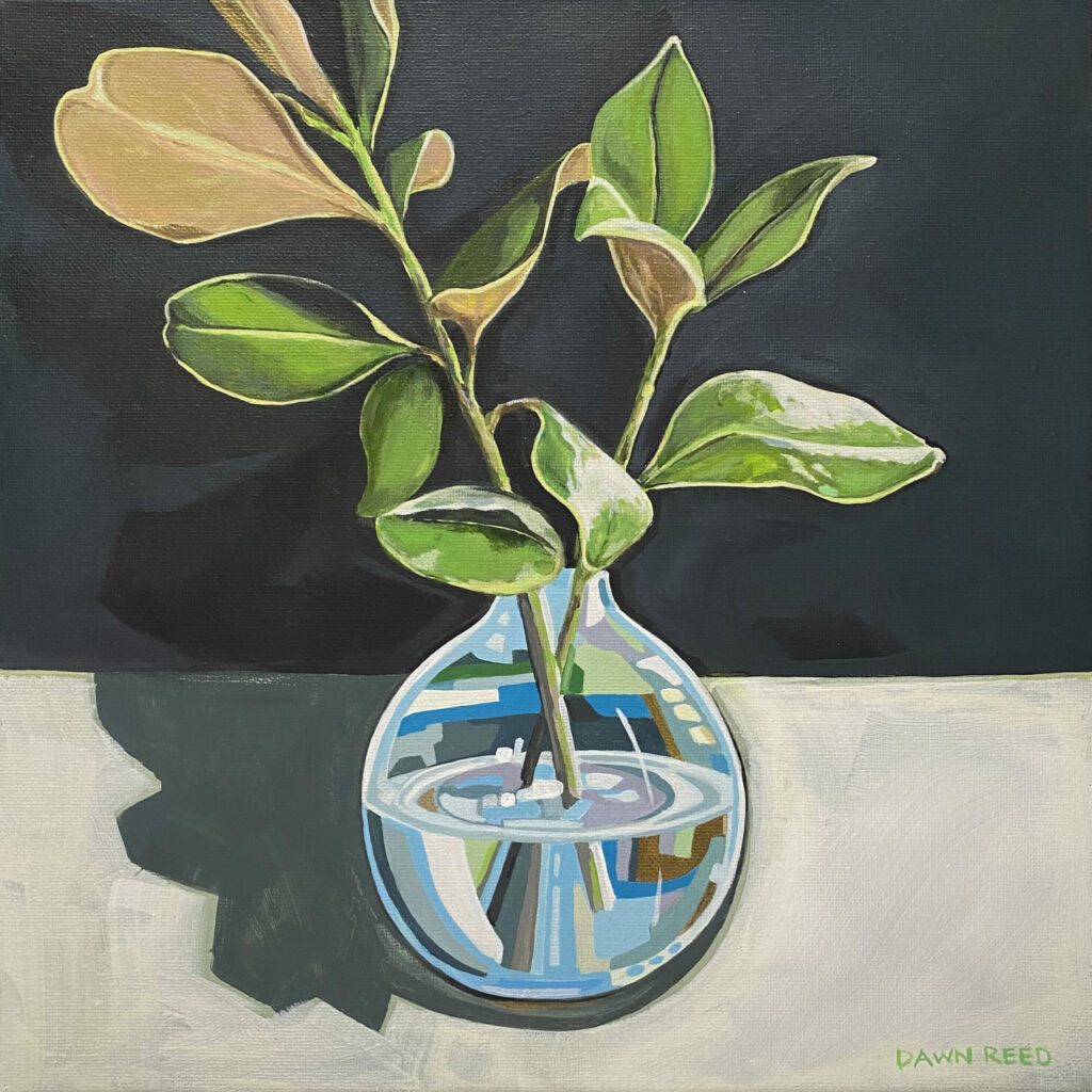 "Vase with Greenery" Acrylic on traditional 3/4" wrapped canvas 12 x 12" (30 x 30cm) SOLD